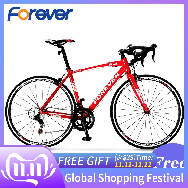 Sale FOREVER 700C Road Bike Carbon Rode Bicycle Mountain Bike Dirt Bike with Aluminum Alloy Frame Racing Bike 16 Speed velo de Route 0
