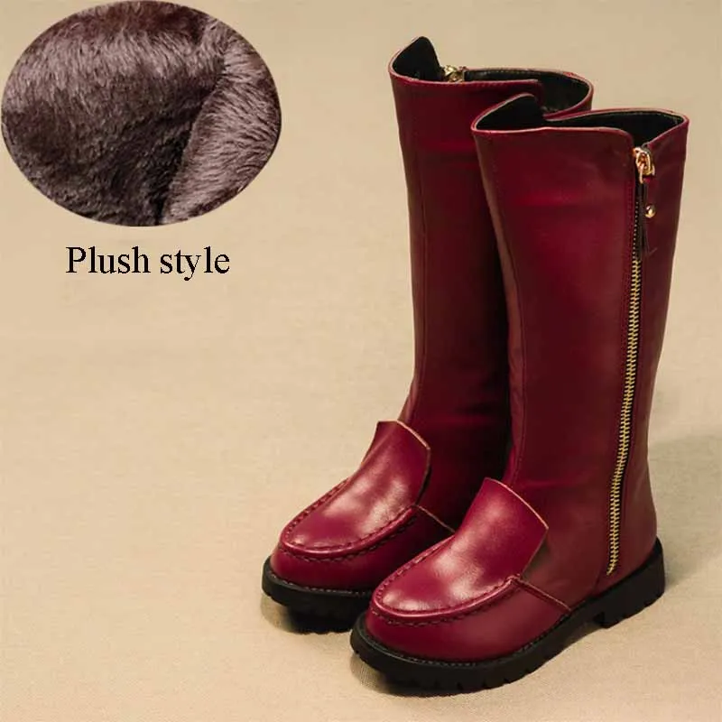 red plush Сапоги из натуральной кожи сапоги upper Boots, платье принцессы модная детская одежда теплые сапожки, наряд для родителей и ребенка зимние Высокие ботинки на шнуровке - Цвет: red plush