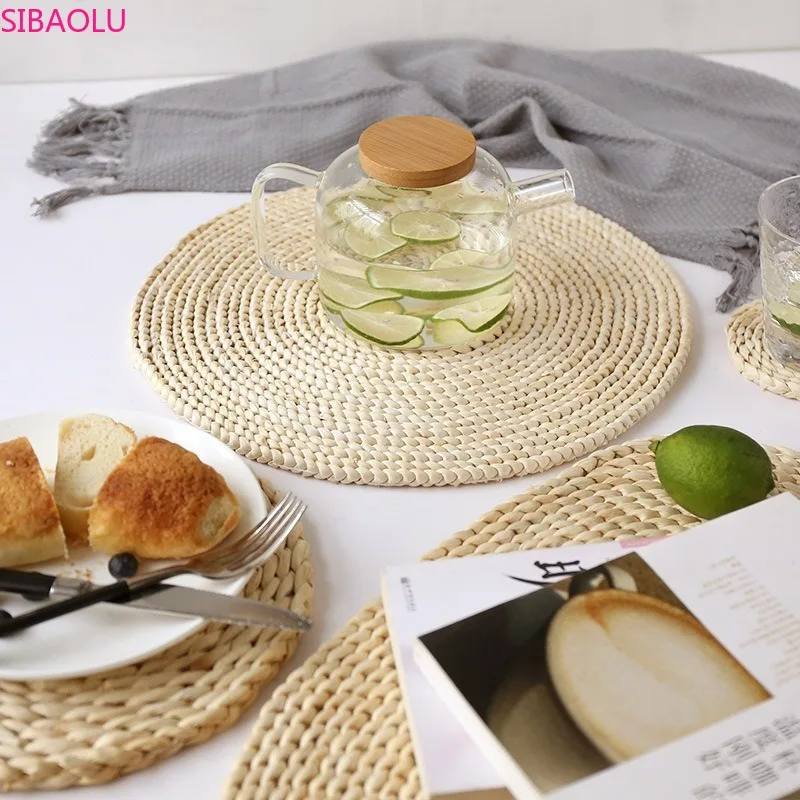 Japanese-style Natural Corn Fur Woven Placemat Thickened Thermal Insulation Tea Mat Table Mat Heat-resistant Casserole Dish Mat