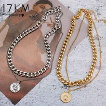 17KM Vintage Gold Farbe Münze Halsketten für Frauen Multi-schicht Kette Metall Mode Choker Porträt Chunky Halskette Schmuck 2023
