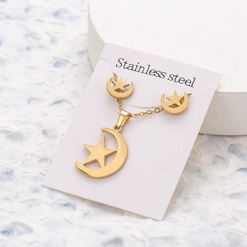 Jewelry Set Animal Flower Butterfly Stainless Steel Pendant Necklace Gold Color Chain Earrings For Women Gifts