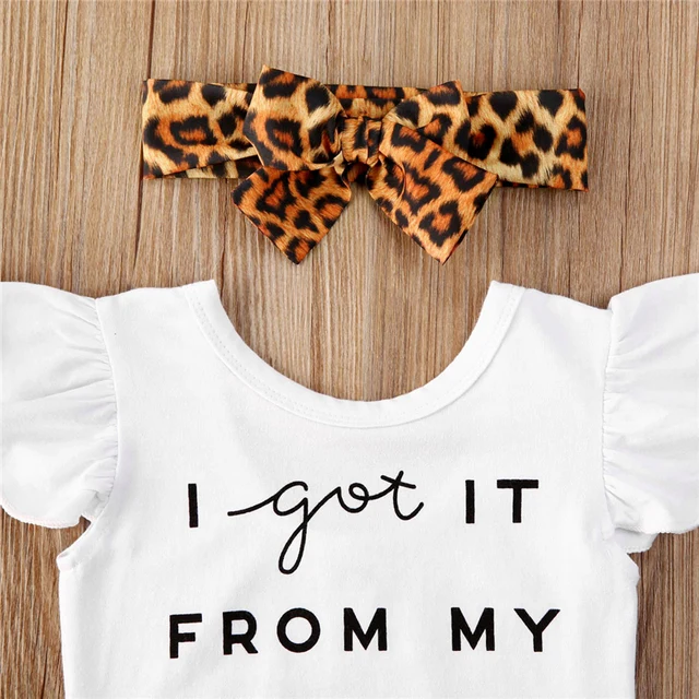 3pcs Newest Summer Toddler Infant Baby Girl Cotton Casual Outfits Set Letter Bodysuit Leopard Shorts Headband