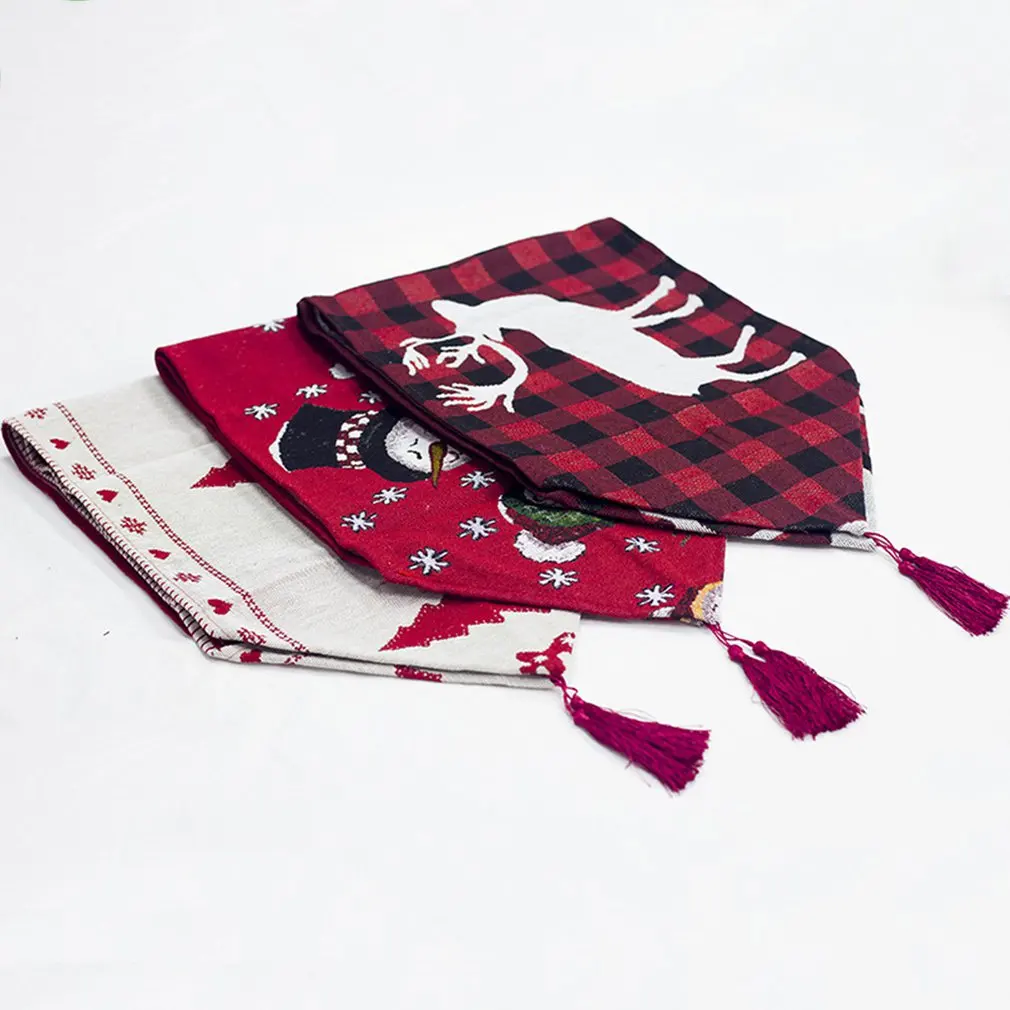  Cotton Christmas Table Flags Decorations Embroidered Christmas Tree ELK Snowman Desktop Decoration 