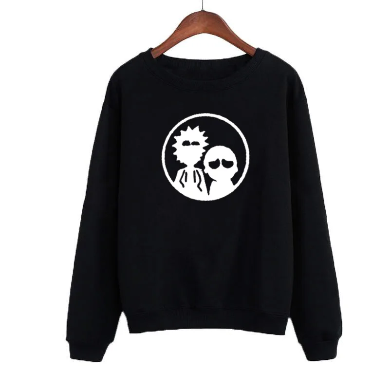 1 Милый Рик и Морти силуэт печати Crewneck женское худи Harajuku Толстовка с рисунком черный белый Moletom Feminino - Color: 1