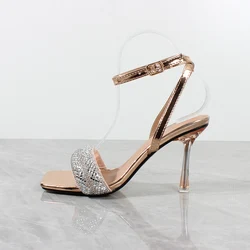 Women's Sandal Summer 2022 Ankle Strap Luxury Brand High Heel Crystal Chain Slides Woman Shoes Party Women Pumps