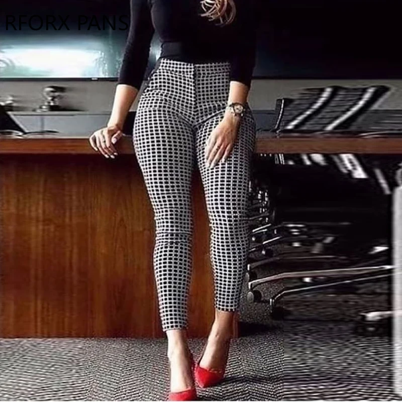 Women High Waist Houndstooth Print Skinny Feet Pants Casual Pants Fashion  Pants|Pants & Capris| - AliExpress