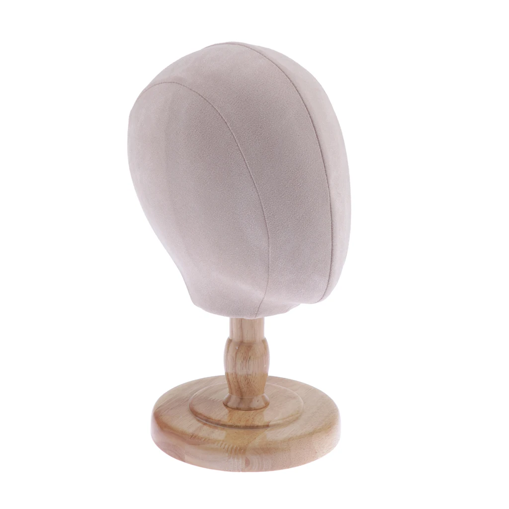 Cork Flocking Cloth Head Mannequin Manikin Wig Making Hat Display Styling Head with Wooden Stand - Beige