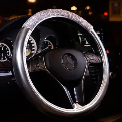 Silver white Роскошный со стразами чехол на руль для женщин девочек блестящий чехол со стразами для рулевого колеса подходит 15 дюймов автомобильные аксессуары - Название цвета: Silver white