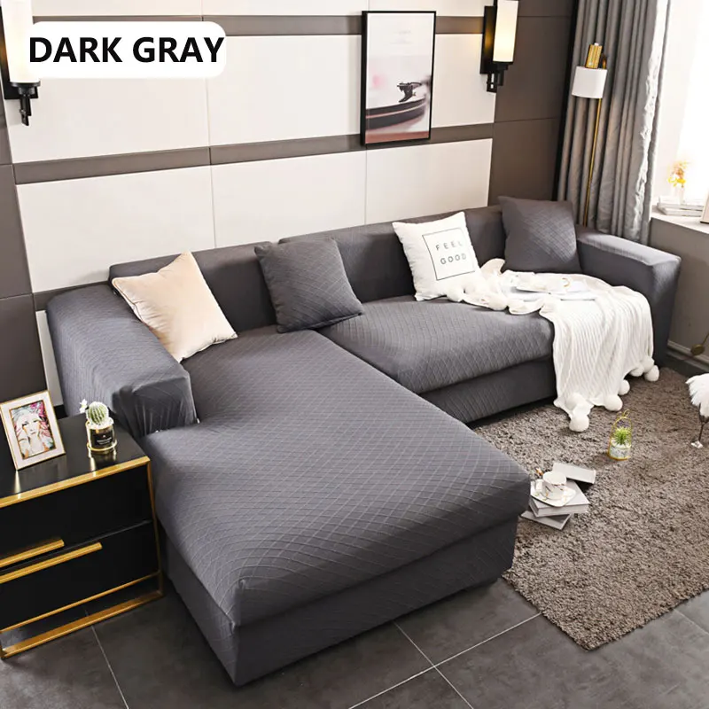 dark gray Однотонные клетчатые Чехлы для дивана, чехлы для дивана, для гостиной, угловые Чехлы для дивана, эластичные, u-образные, l-образные секционные Чехлы для дивана - Цвет: dark gray