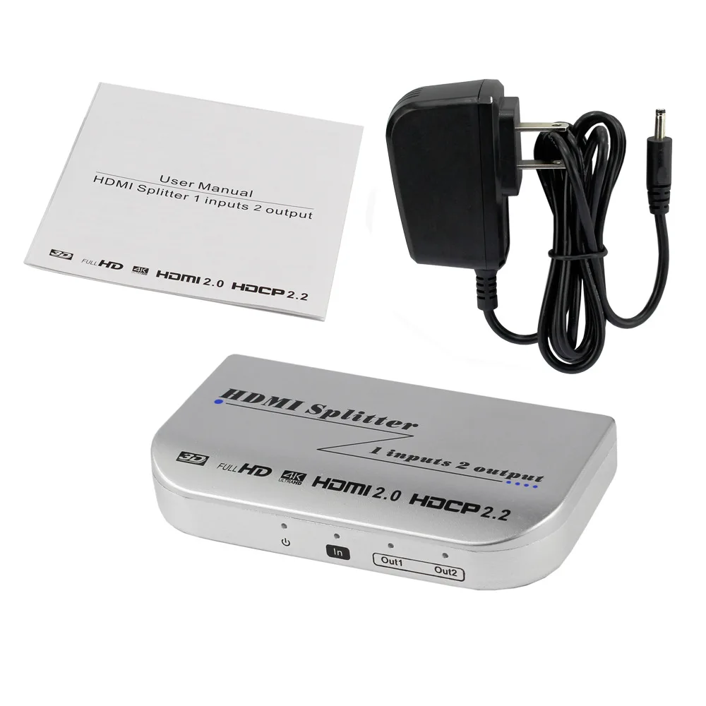 4 k/60Hz 3D 1x2 HDMI2.0V сплиттер коробка HDR 2 порта HDMI Мужской разъем выход AC3/DSD, адаптер питания для HDTV дисплея