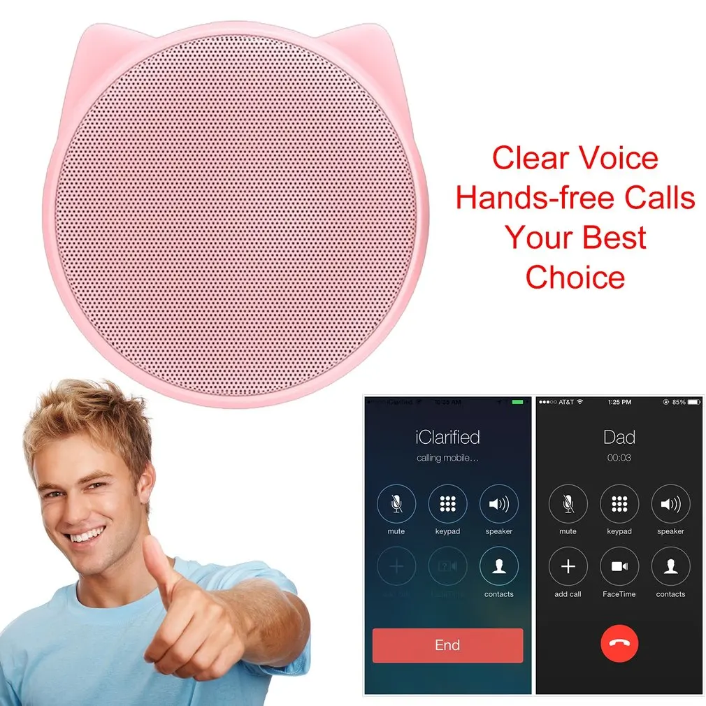 Lovely Cute Cat Ear Shape Wireless Music Player Speaker Portable HiFi Shock Bass Home Travel Subwoofer Speaker