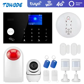 

Towode Security Alarm System Tuya App Wifi 4G Smart Alarm System 433mhz Wireless Home Kit Control Siren Motion Detector Sloa