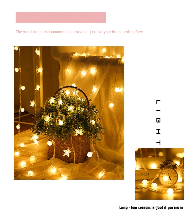 INS Girl's Heart Lovely Star LED Strip Colorful Bedroom Decorative Indoor Chain Christmas Party Festival Hanging Lights fairy light wall