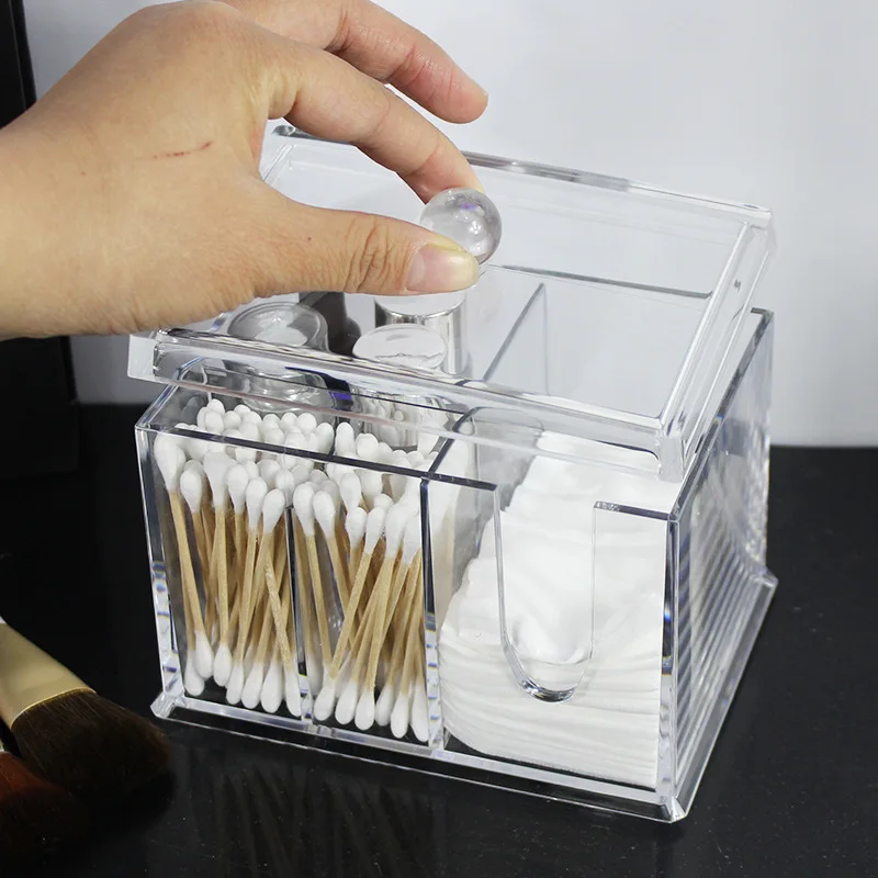 Cotton Ball And Swabs Holder Acrylic Vanity Countertop Organizer Box Beauty Bathroom Accessories