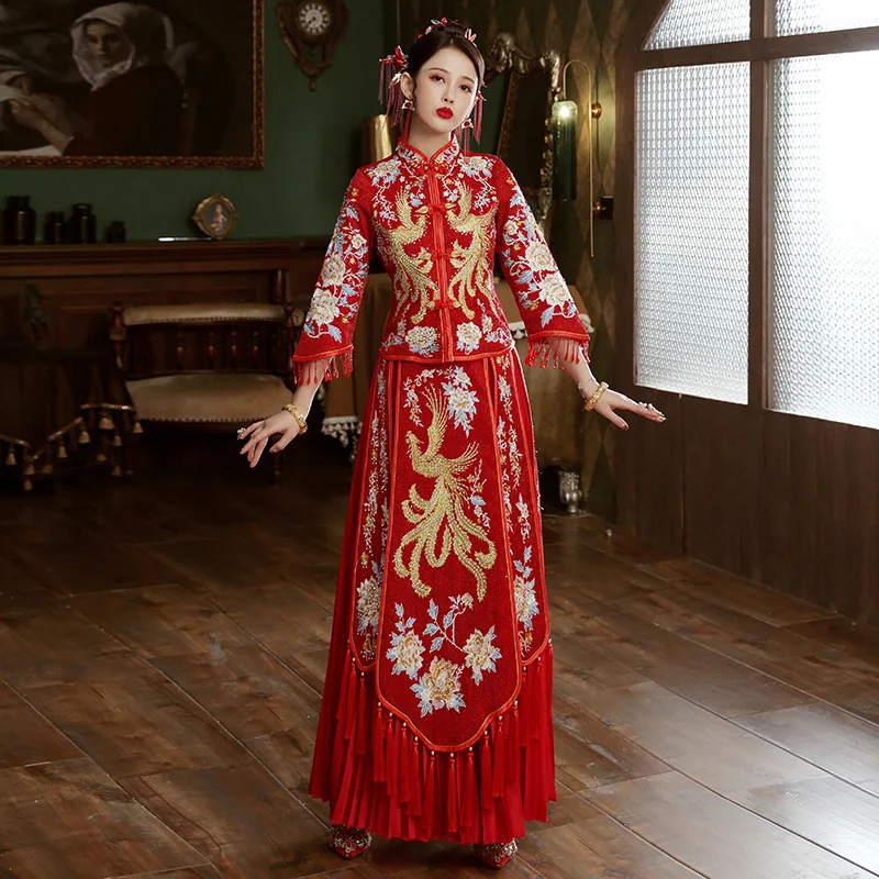 Size 6XL Modern Cheongsam Red Qipao Long Traditional Chinese Wedding Dress Oriental Style Dresses China Clothing Store