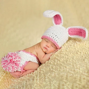 

Autumn Winter Hot Sale Newborn BaBy Boys Girls Fashion Rabbit Long Ears Hat+briefs Outfits Clothes Photography Props Set