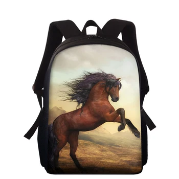 

WHEREISART Animal Horse Pattern Boys Back to School Satchel Teens Casual Breath Backpack Students Portable Shoulder Bookbags