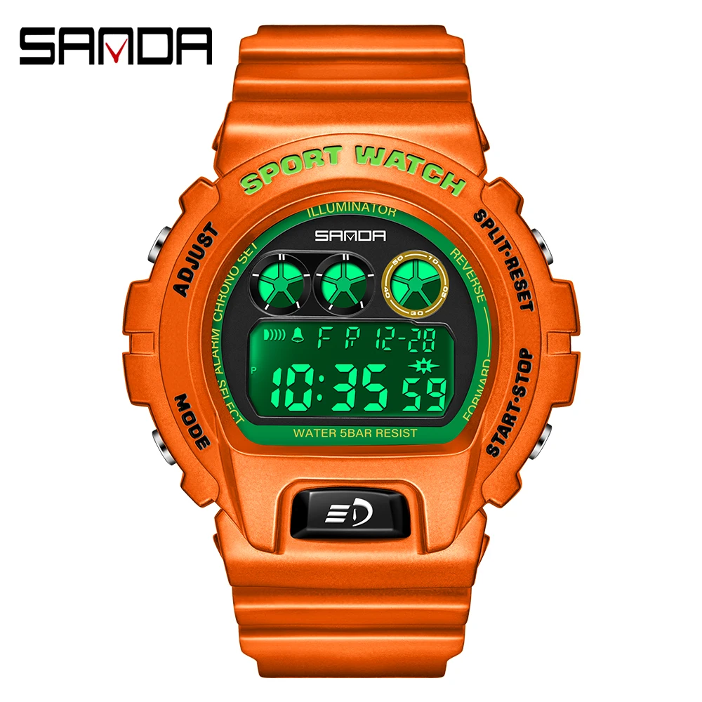 SANDA brand new green bright color single movement electronic watch men's and women's multi-function waterproof watch
