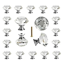 25 Pcs Glass Cabinet Knobs Crystal Drawer Pulls Clear 30 Mm Diamond for Kitchen, Bathroom Cabinet, Dresser and Cupboard