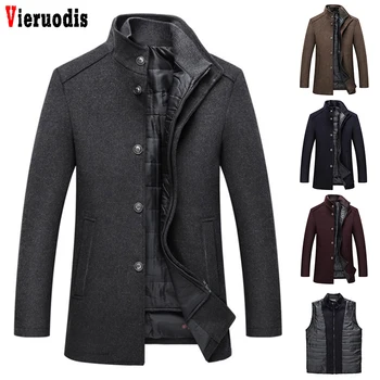 

Mens Single Breasted Coats And Jackets With Adjustable Vest 4 Color fashion Coats M-3XL New winter Men Thick Wool Topcoat Coat