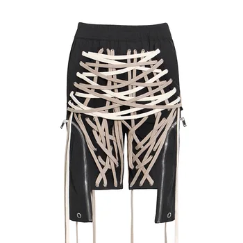 

HIGH STREET New Fashion 2020 Designer Pant Women's Patchwork HOLE Drawstring Lace-Up Short pants