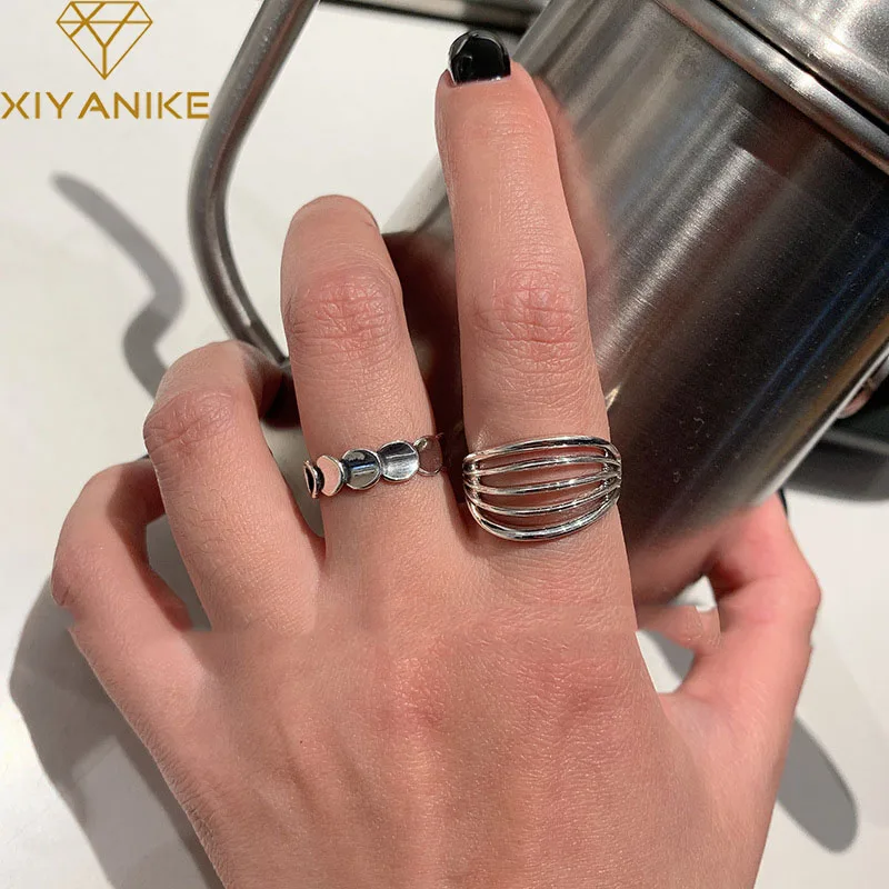 XIYANIKE 925 Sterling Silver Party Rings for Women Personality Jewelry Vintage Fashion Multi-layer Geometric Handmade Rings Gift afbeelding