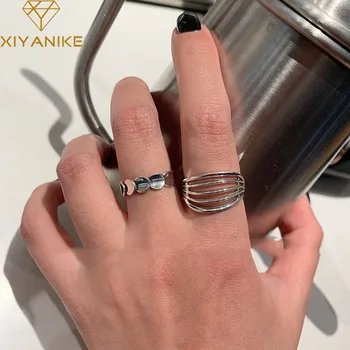 

XIYANIKE 925 Sterling Silver Party Rings for Women Personality Jewelry Vintage Fashion Multi-layer Geometric Handmade Rings Gift