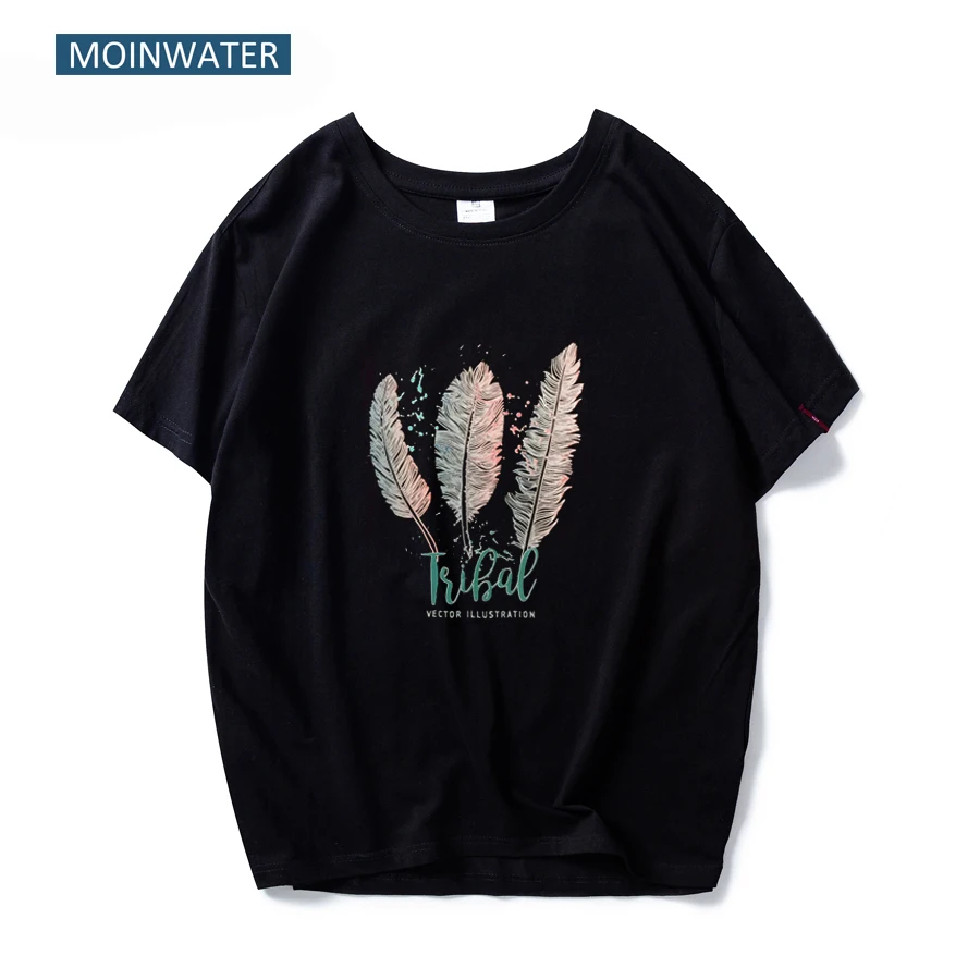 

MOINWATER 2020 Fashion Women Summer T shirts Lady 100% Cotton White Tees&Tops Short Sleeve Comfortable Black T shirt MWT1904