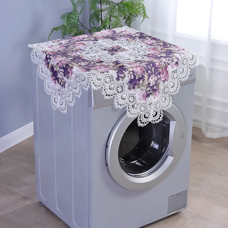 Modern Damask Fabric Lace Border Square Tablecloth Wall Cabinet Washing Machine Air Conditioner Refrigerator LCD TV Cover Cloth