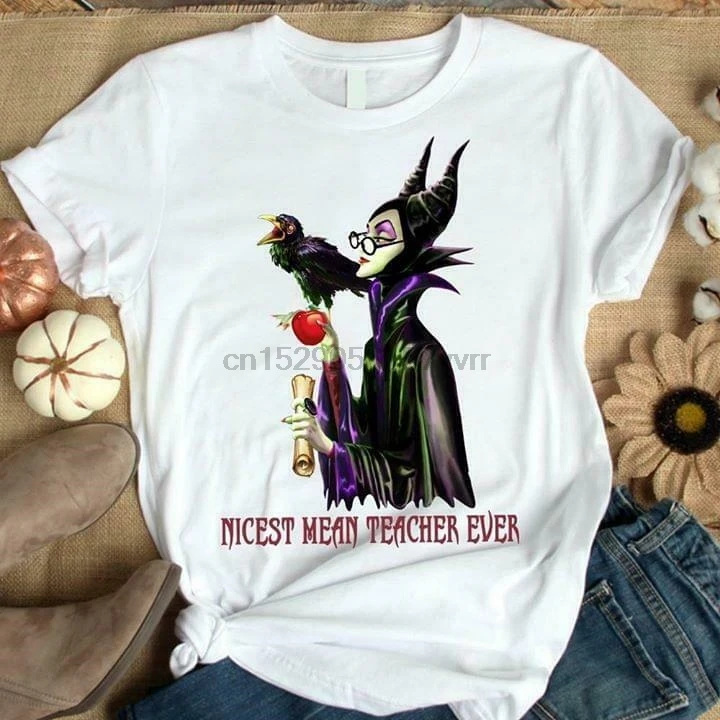Maleficent Nicest Mean Teacher Ever забавная футболка из белого хлопка для дам женщин детей на