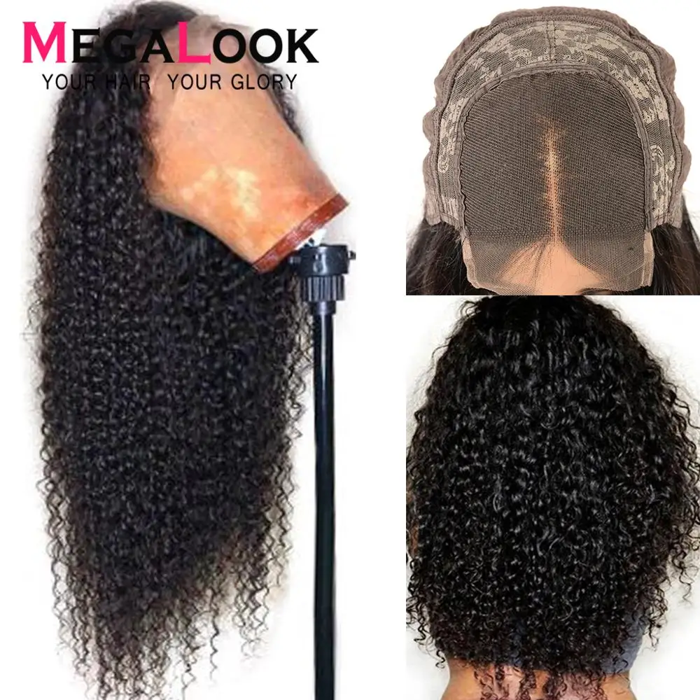

Afro Kinky Curly Wig Human Hair Wigs Lace Closure Wig 4x4 Natural Hair Brazilian Hair Wigs For Black Women Remy Megalook Hair