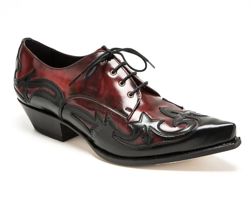 

Mens Rockabilly Style Sendra Red and Black Snip Toe Shoes Brogue Shoes Spring Ankle Boots Vintage Classic Male Casual F279