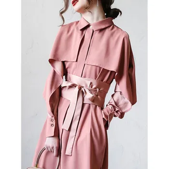 

Temperament Ladies Windbreaker 2020 Autumn Style Korean Fashion Red Overcoat Hollow Bat Sleeve Jacket New Lotus Leaf Thin L972
