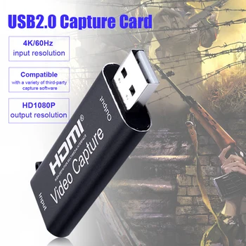 

USB2.0 4K HDMI Video Capture Device HD 1080p 30fps Video Capture Disk Video Recorder Adapter for Live Streaming Video Recording