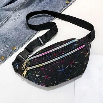 

Unisex Small Zipper Closure Daily Patchwork Travel Shopping Waterproof Waist Packs Chest Bag Pouch Purse PU Leather Belt