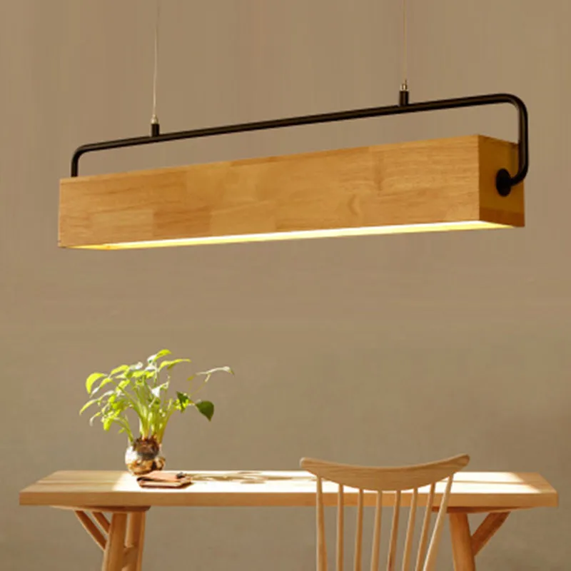 Modern Adjustable LED Pendant Lights With Wood Frame For Dining Room Wooden Rectangle Hanglamp Suspension Light | Освещение