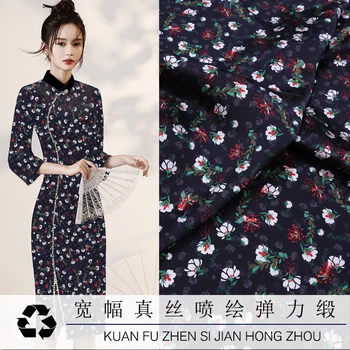 

140cm Wide 97%silk 3%spandex Charmeuse Fabric Floral Digital Printed Stretch Satin Cloth for Cheongsam Dress Diy Sewing Sale New