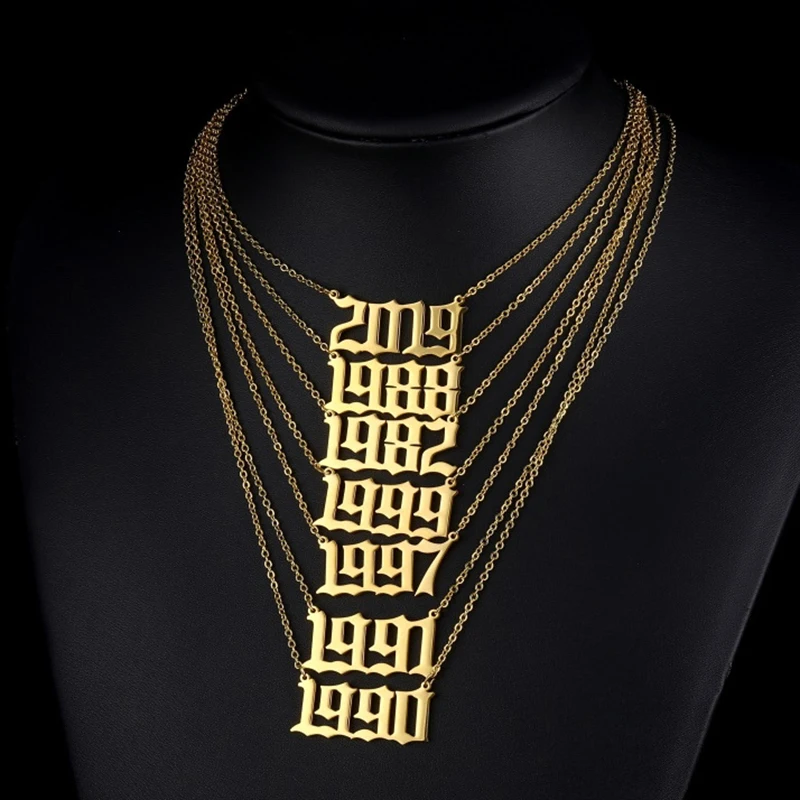Collares con número de año personalizados para mujer, regalo de cumpleaños personalizado de año 1980 a 2020