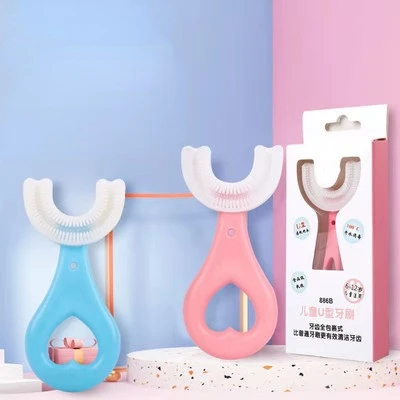 

Детская зубная щетка U-образной формы, зубная щетка с ручкой, Силиконовая зубная щетка для ухода за полостью рта для малышей от 2 до 12 лет