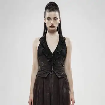 

Punk Rave Women's Goth Floral Frilled V-Neck Lace Vests WY-1136MJF