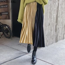 Новая зимняя Женская Лоскутная длинная бархатная юбка с эластичной высокой талией винтажная плиссированная юбка цвета металлик большие качели Saia Faldas