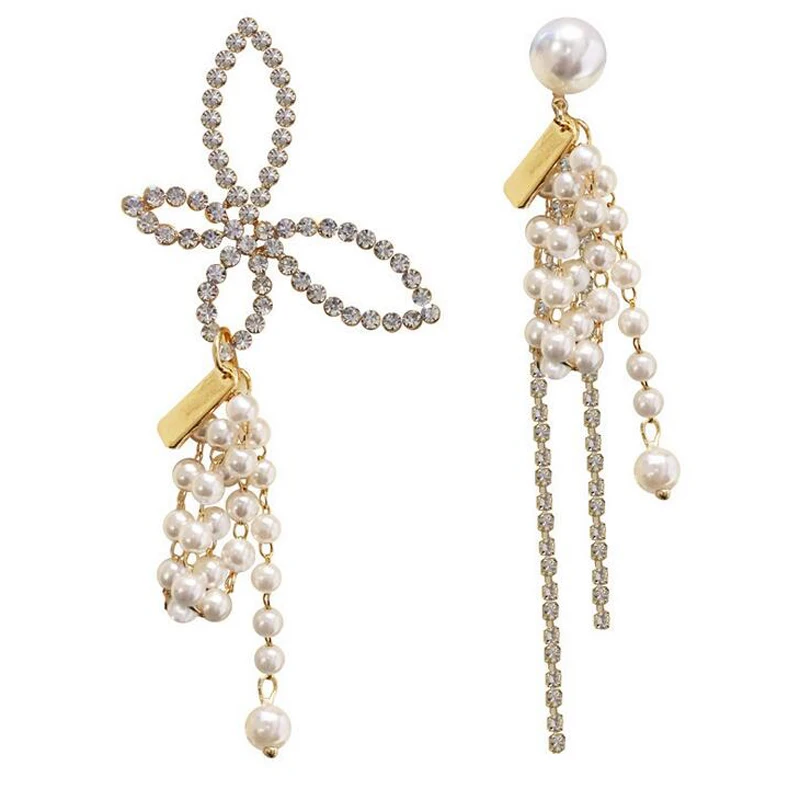 

Women Butterfly Asymmetric Faux Pearl Tassel Drop Earrings AM0846