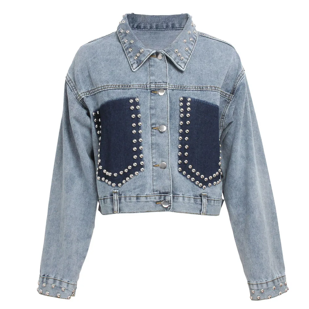 

Sisjuly Spring 2020 Fashion Leisure Women' Rivet Jackets Sexy Fashion Single-Breasted Thin Short Ladies Beaded Denim Jackets