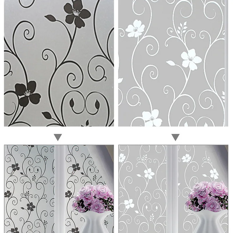 

45*100cm PVC Home Window Stickers Flower Frosted Privacy Film Glass Scroll Doors Static Cling Cover Self Adhesive Home Decor