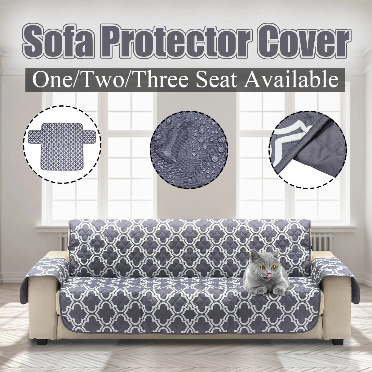 3 seater 1/2/3 место серый ПЭТ кушетка для собак диван защитный чехол Съемный Водонепроницаемый анти-скольжения W/ремень - Цвет: 3 seater