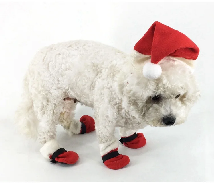 Домашнее животное Рождество день одеваются кошка шляпа красный заостренный колпачок Собака Рождество шляпа носки пять частей товары для домашних животных