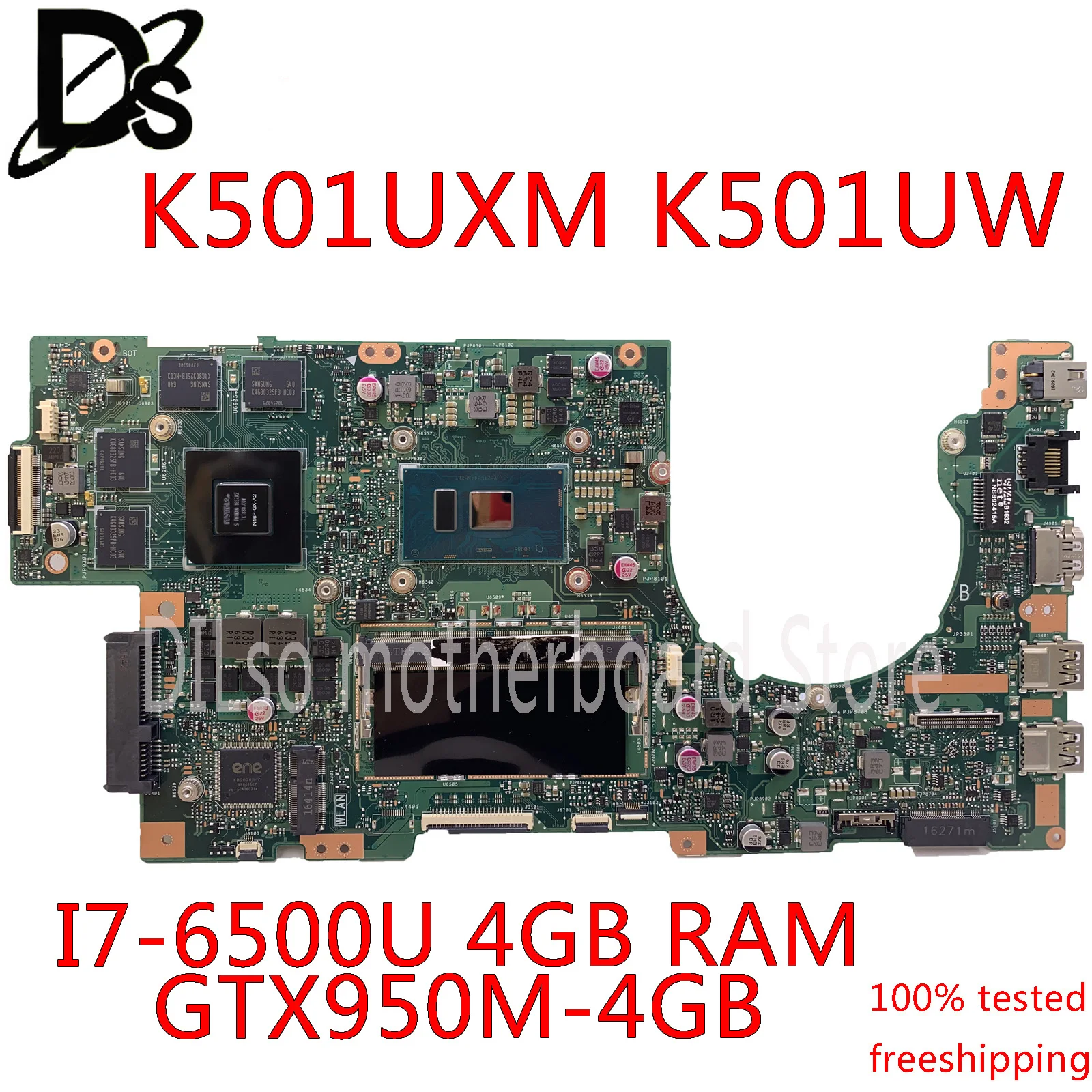 KEFU K501UW For ASUS K501UW K501UXM K501UQ laptop motherboard K501UXM DDR4 4GB RAM i7-6500U with GT