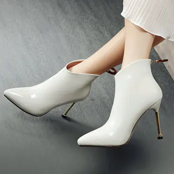 

Fashion Super High Heel Women Boots Back Zipper Ankle Boots Pointed Toe Autumn Winter Fur Comfortable Female Boots Shoes 2019
