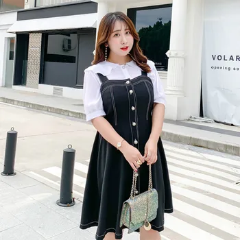 

CHOHILL Two-piece set Cowboy Dress Women Summer Fashion Short Sleeve Teenage Girl Style Dress Lady Vacation Plus Size Clothes