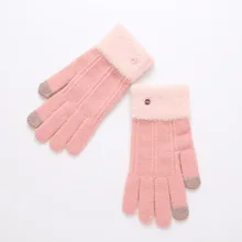 Feminino inverno tela de toque cashmere luvas de malha lã mão warmengrosse forro completo dedo luvas esqui curto pulso